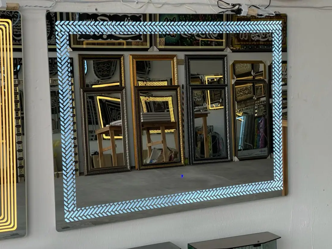 Herringbone Pattern LED Mirrors in Sialkot with Braided Border Lighting