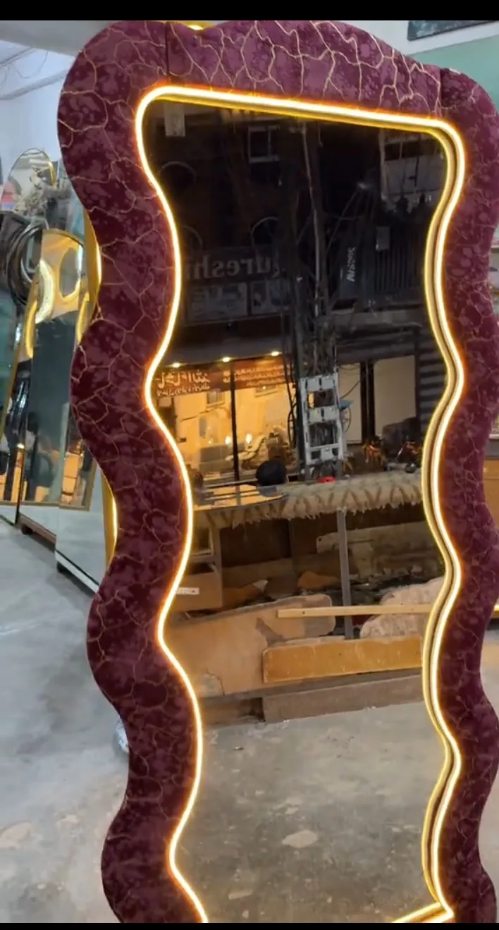 Wavy Backlit Velvet Floor Mirror Detail View Sialkot