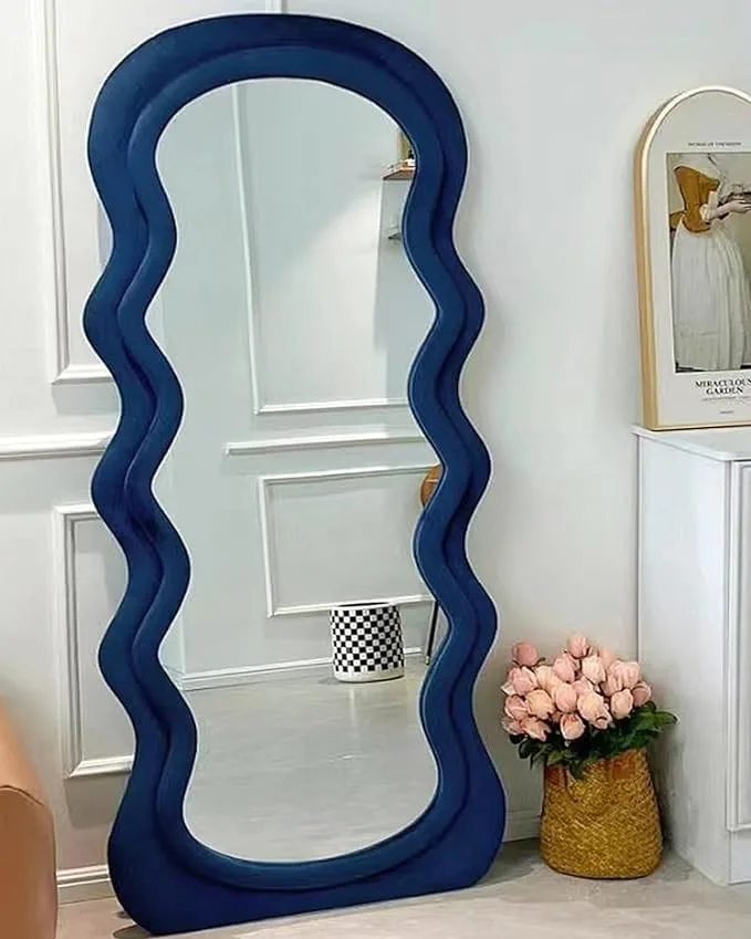 Wavy Royal Blue Velvet Floor Mirror Sialkot